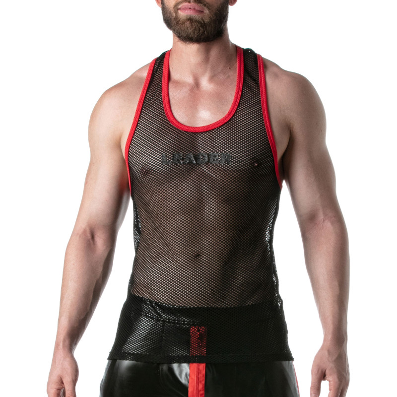 LEADER Débardeur en mesh TANK TOP Noir-Rouge